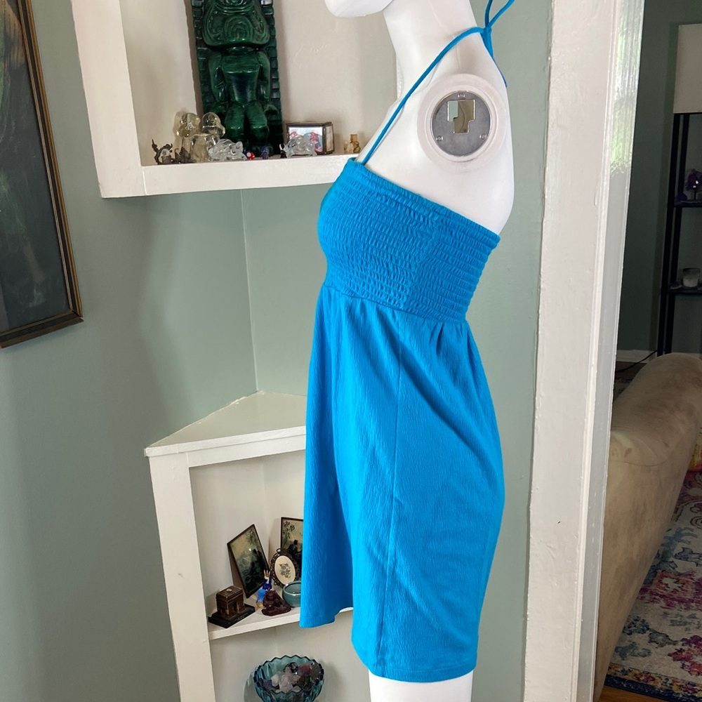 No Boundaries Blue Smocked Halter Swim Cover-Up Beach Mini Dress Medium M - Picture 5 of 9